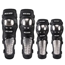 4Pcs/Set Motorcycle Kneepad Stainless Steel Moto Elbow Knee Pads Motocross Racing Protective Gear Protector Guards Kit