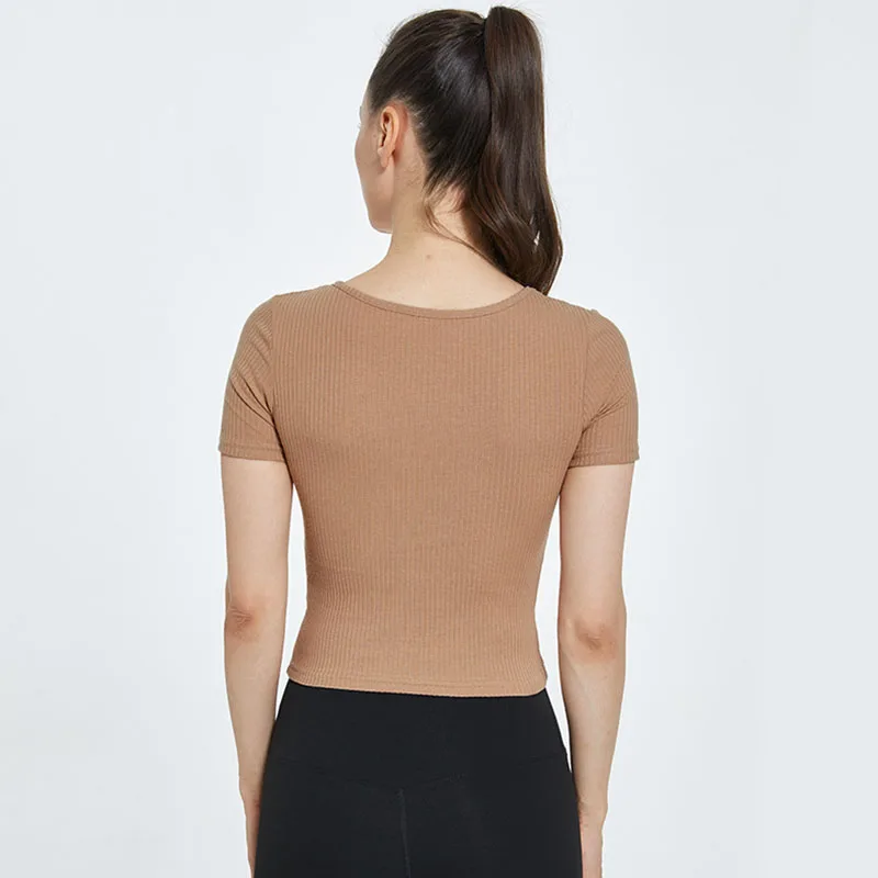 Chaleco de Yoga de cuello redondo para mujer, Top corto deportivo sin costuras de punto acanalado para correr, camiseta sin mangas para mujer