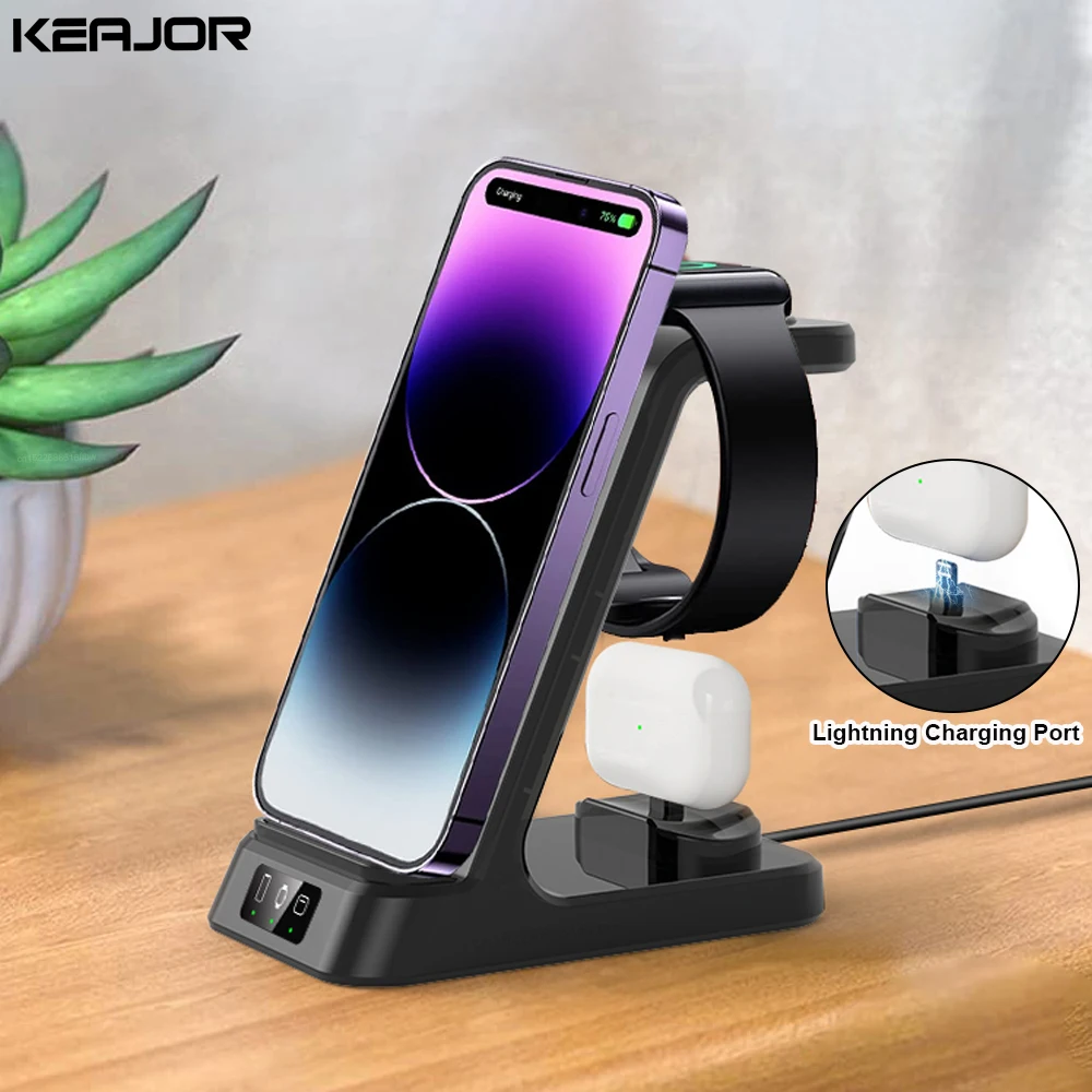 Wireless Charger 3 in 1 For iPhone 15 14 13 Pro Max 15W Qi Fast Charging Dock Station For Apple Watch Series 8 9 Chargers Stand