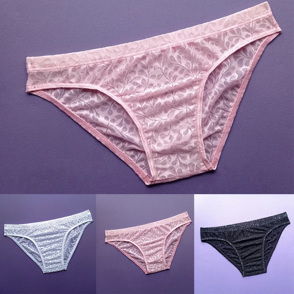 Men\'s Briefs Sexy Transparent G-String Bikini Men Lace Sheer Pouch Briefs Thongs Underwear Underpants Sissy Panties High Quality