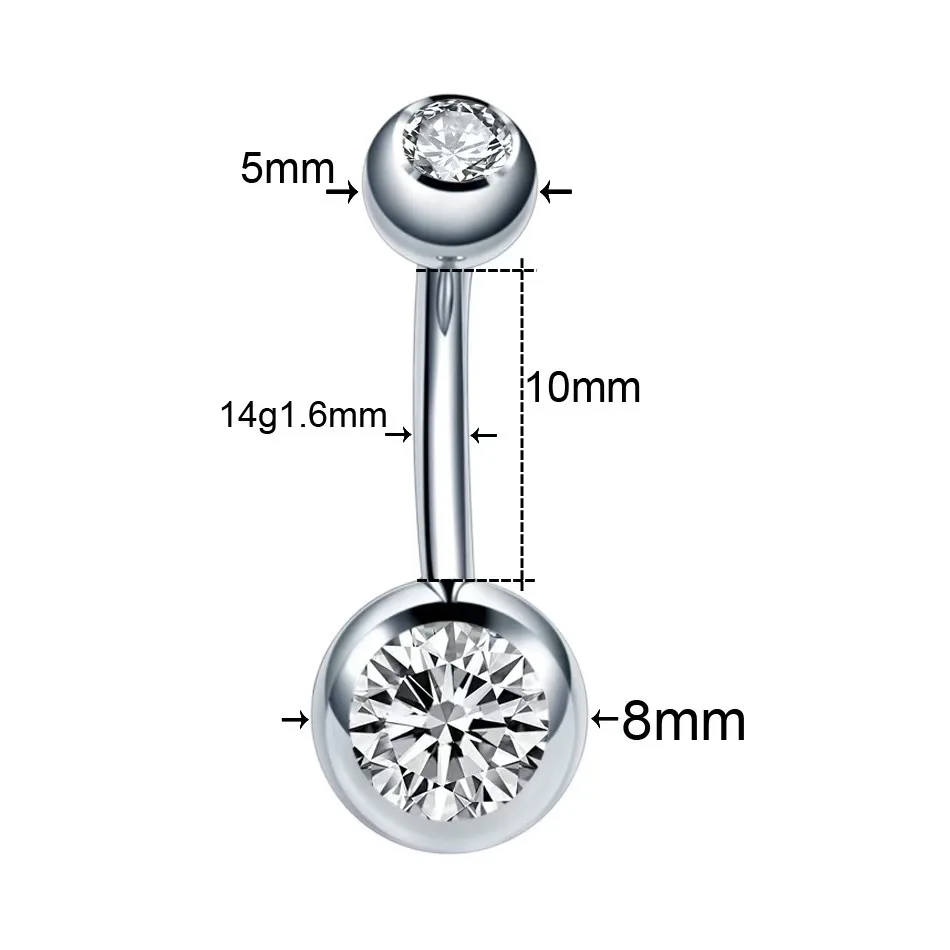 

20PCS Color Theme Set Belly Button Rings Surgical Steel CZ Crystal Navel Piercing Barbell 10mm Mix Colors