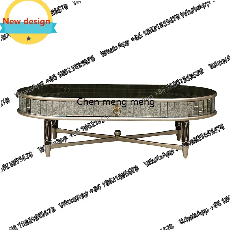 

Американский ретро-столик для гостиной в темно-кофейном цвете, овальный, для виллы, приставной столик для дома, премиум-класса