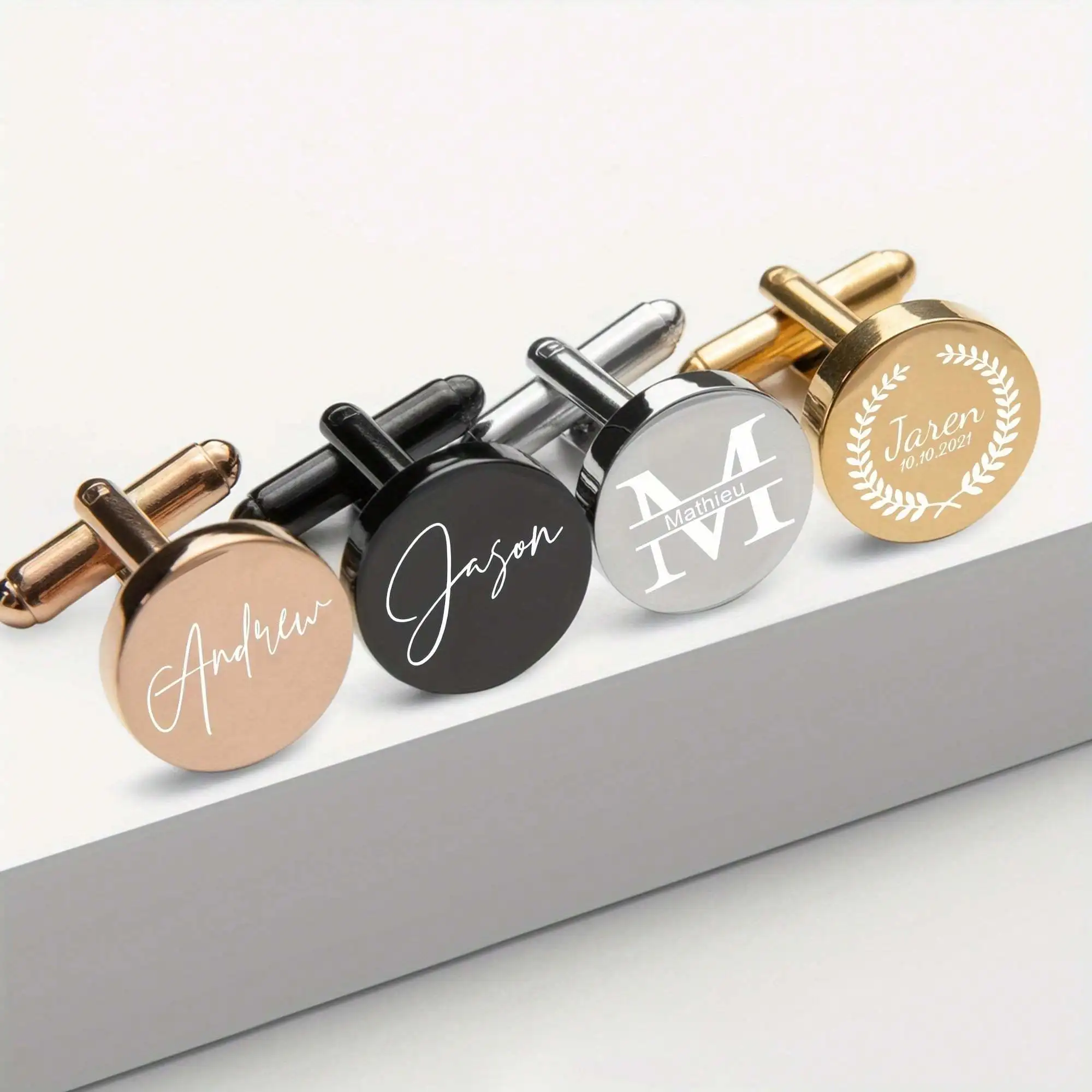 1 Pair Custom Name Cufflinks, Personalized Groom Stainless Steel Cufflinks, Groomsman's Button, Men's Birthday Anniversary Gifts