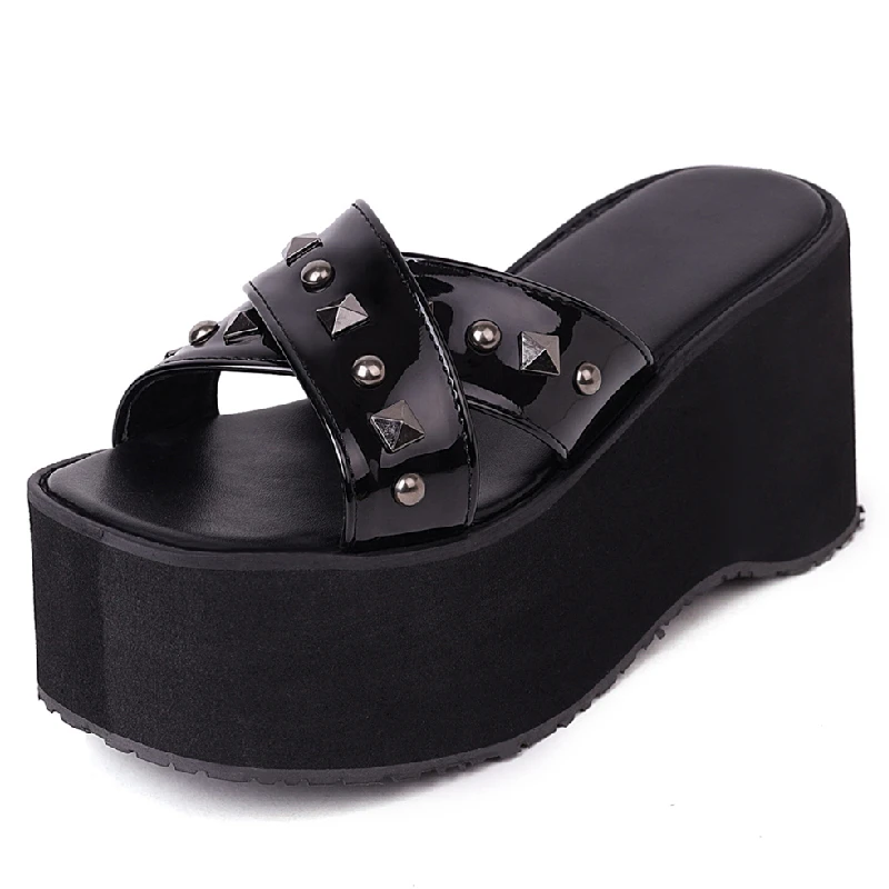 Sexy Slippers Women Summer Platform Black Wedge Sandals Ladies Thick Sole Casual Comfortable Mules Shoes Female Large size