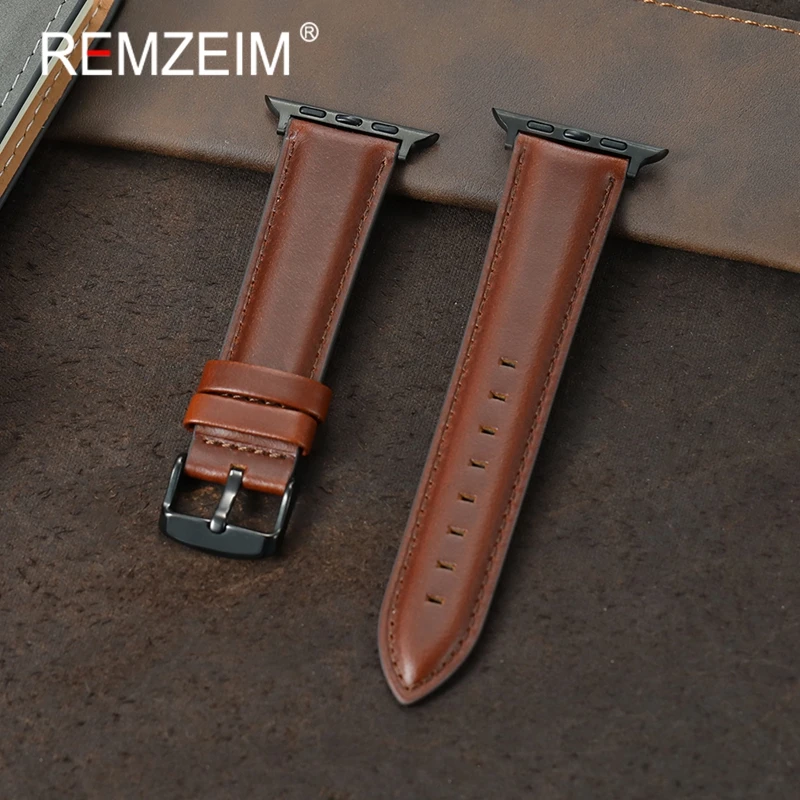 Schwarzbraunes Lederarmband für Apple Watch 38/40/41/42/44/45/46/49 mm Herren-Ölwachsarmband für Iwatch 1-11 SE Ultra 3 2 1