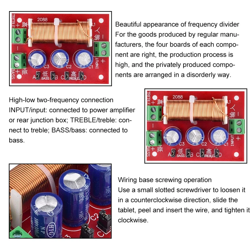 4pcs YLY-2088 2 Way Crossover Filters Module 400W Audio Speaker Frequency Divider Full Range Treble Bass Welding Free