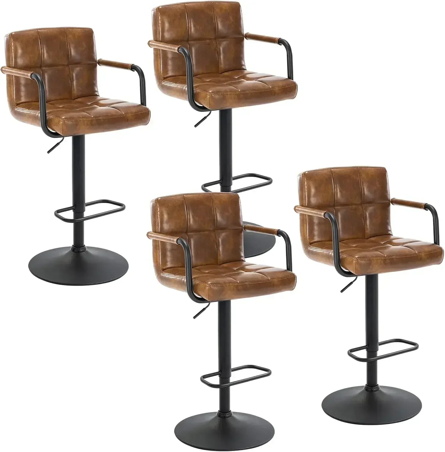 Adjustable Bar Stool Swivel Barstools Set of 4 Counter Stools with Armrest and Footrest Upholstered Bar Chairs