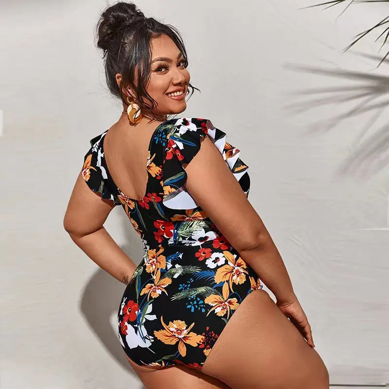 Kwiatowe Bikini Plus Size kobiety nadruk wzór lamparta stroje kąpielowe z wysokim stanem seksowne stroje plażowe wiosna lato damski strój kąpielowy