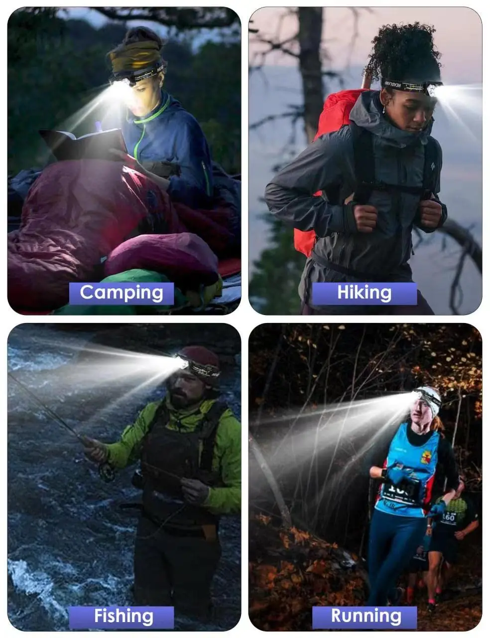 2000 Lumen 9 LED-Stirnlampe, batteriebetrieben mit 6 Modi, wasserdichter IPX5-Stirnlampe, Stirnlampe für Camping (Batterien nicht im Lieferumfang enthalten)