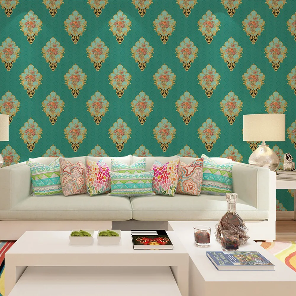 European Floral 3D Embossed Wallpaper Luxury Damascus Dark Green Wall Paper Bedroom Living Room TV Sofa Background Wall Home