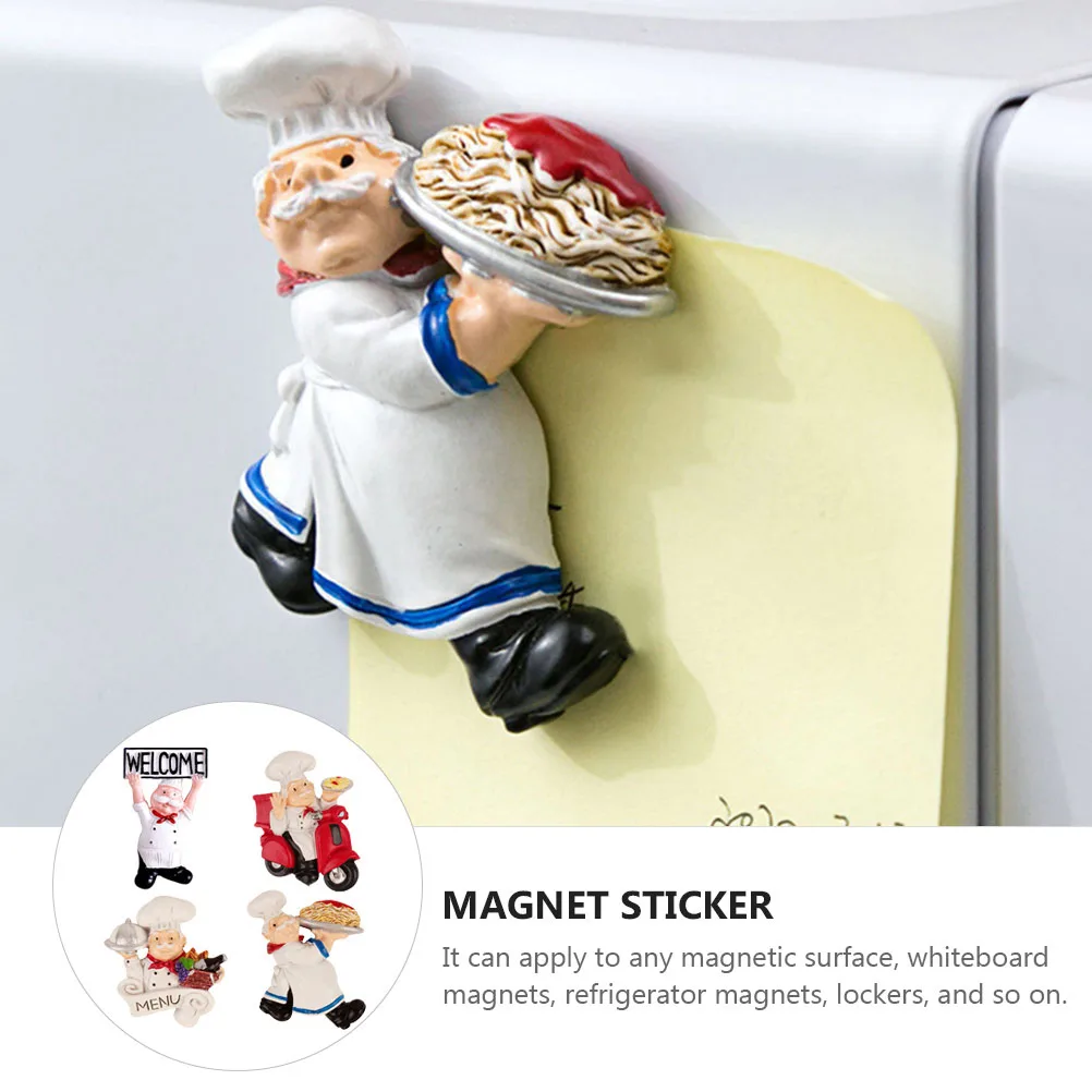 

4Pcs Resin Refrigerator Magnet Cartoon Chef Design Fridge Decoration Memo Note Holder Creative Kitchen Refrigerator