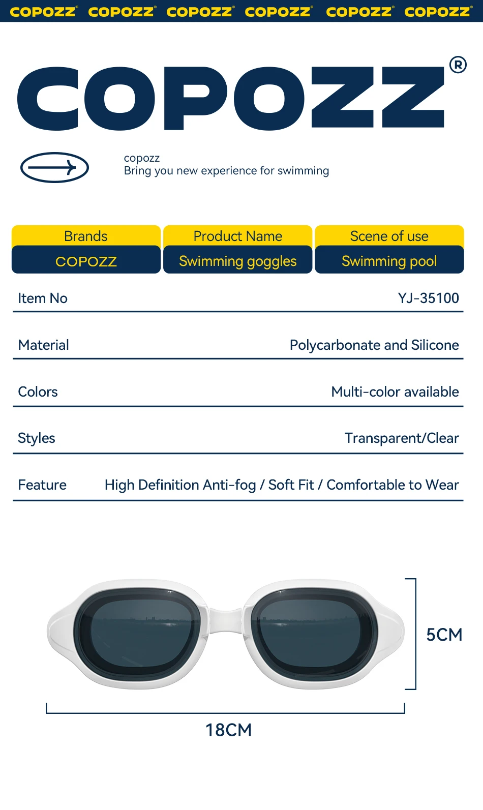 COPOZZ Schwimmbrille Myopie 0 -1,5 bis -7 Männer Frauen Langlebige Anti-Fog-UV-Schutz Wasserdichte Schwimmbrille Schwimmbrille – Detail 1