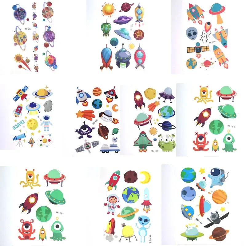 Cartoon Space Ship Temporary Tattoo Sticker Waterproof Fake Tattoos Body Art Hand Face Foot Kids Children 10pcs