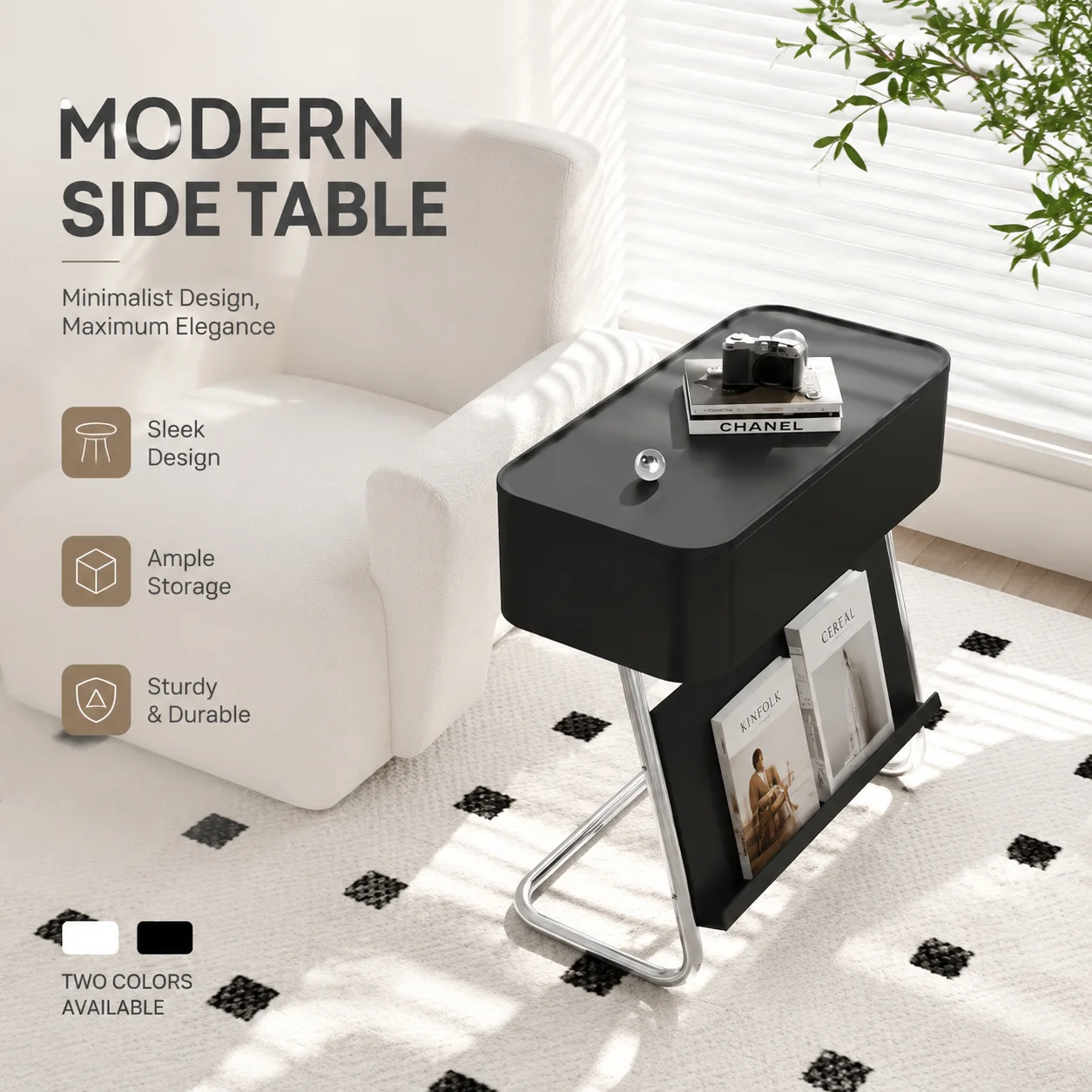 Creative black storage, modern simple corner table, movable medieval coffee table narrow