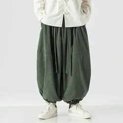 2024 Men Corduroy Pants Oversized Casual Autumn Wide Leg Trousers Streetwear Harem Pants Men Woman Elastic Waist Loose Pants