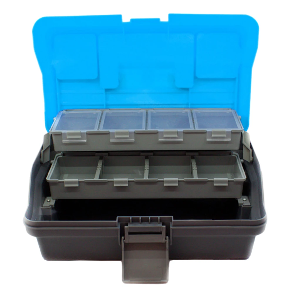 Caja de equipo de pesca plegable de 3 capas, caja de herramientas de almacenamiento portátil, caja de herramientas de pesca multiusos con asa para almacenamiento de aparejos de pesca