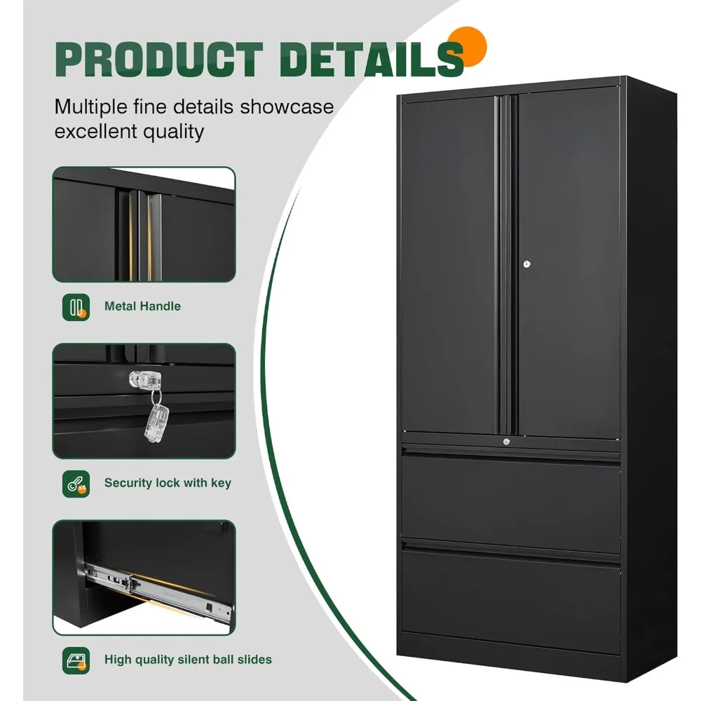 خزانة تخزين معدنية للمكتب المنزلي، خزانة ملفات ذات درجين مع أرفف وقفل قابلة للتعديل، مناسبة للحجم القانوني/الحروف