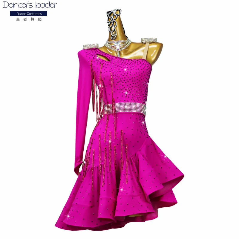 Latin Dance Women's Custom Sexy One-shoulder Long-sleeved Heavy Industry Dance Costumes Cha Tango Stage Costumes