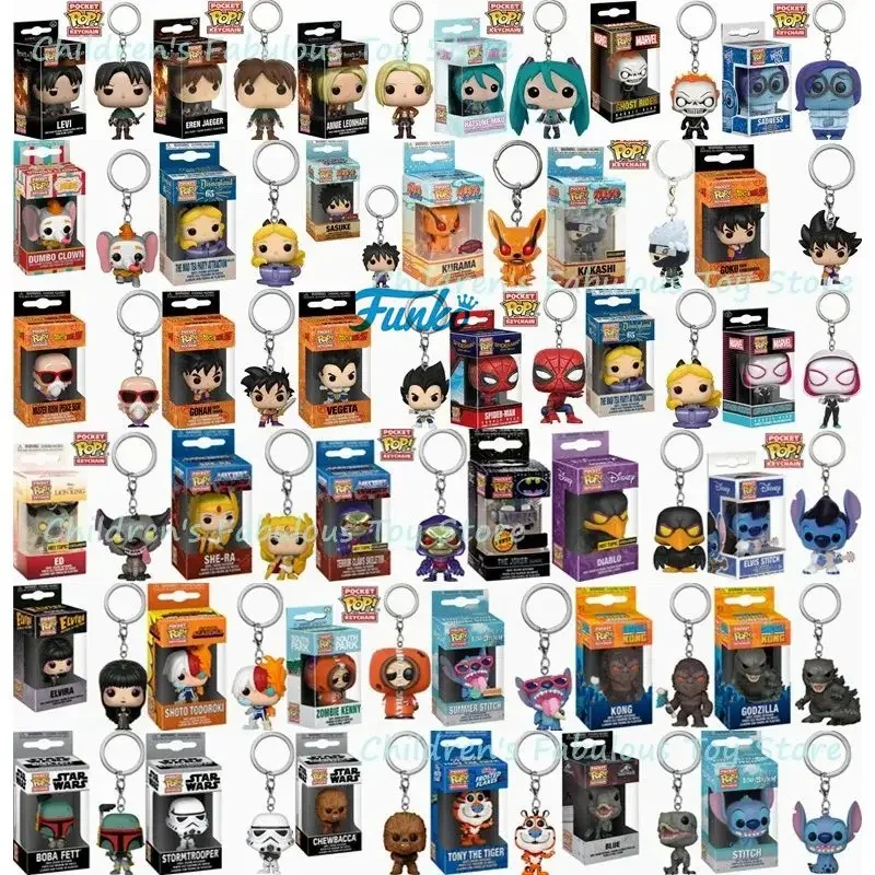 NEW Funko POP Keychains Dragons Ball Star Keychain wars Spiderman Attack on Levi Toy STITCH Rick Kurama Todoroki Figure Toys