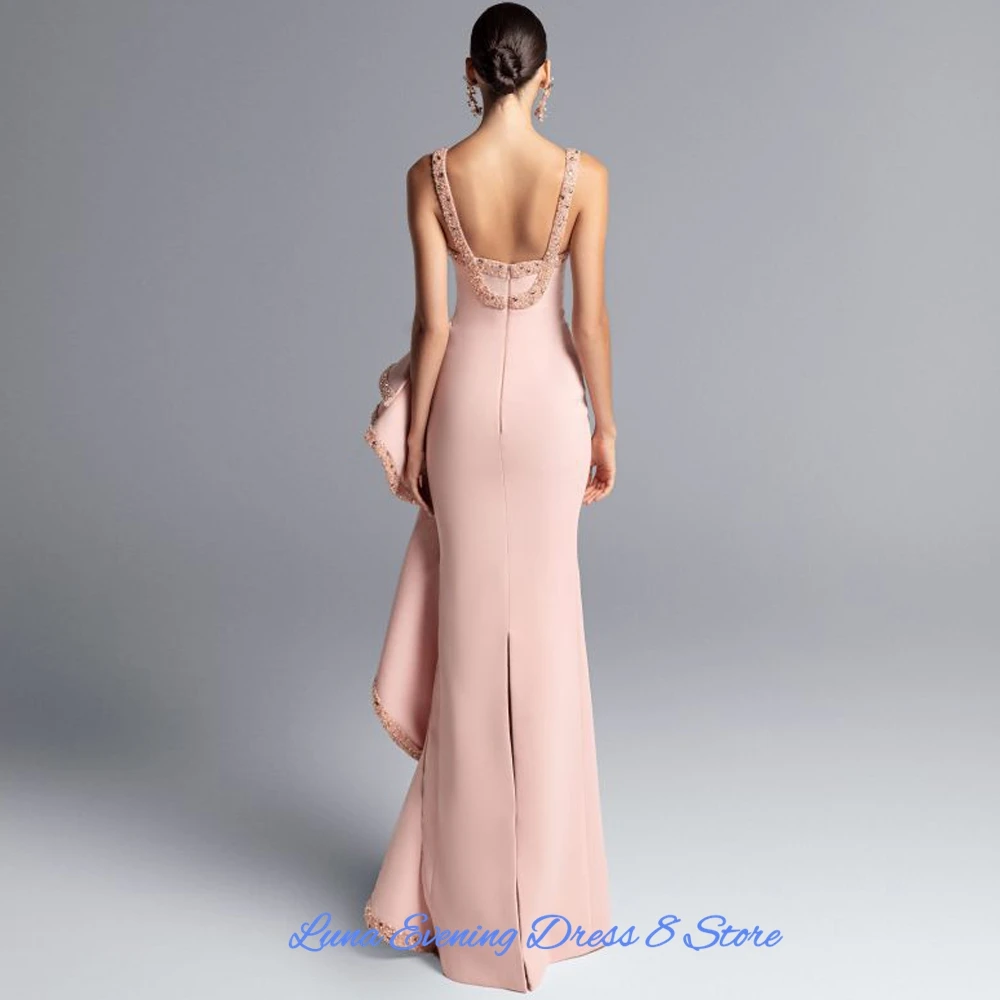 Squisito abito da sera senza maniche in jersey rosa Abiti da festa personalizzati a sirena elegante Abiti delicati per occasioni speciali con perline