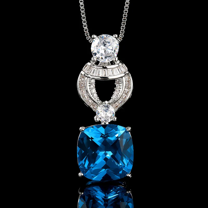 

Blue Square Gemstone Adjustable Ring Necklace Earrings Exquisite Zircon Inlaid Vintage Jewelry for Women Perfect Party Wedding