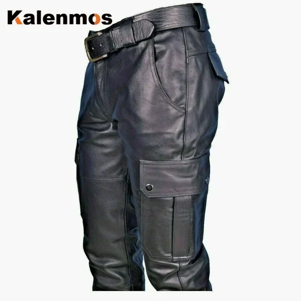 Punk Leather Pants Men Medieval Gothic Long Fashion Retro Maxi Shirt Cosplay Costume Middle Ages Party Masquerade Black Pants