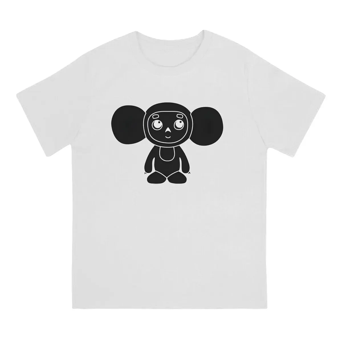 Men Black T Shirts Cheburashka Pure Cotton Clothing Casual Short Sleeve Round Collar Tees 4XL 5XL T-Shirt