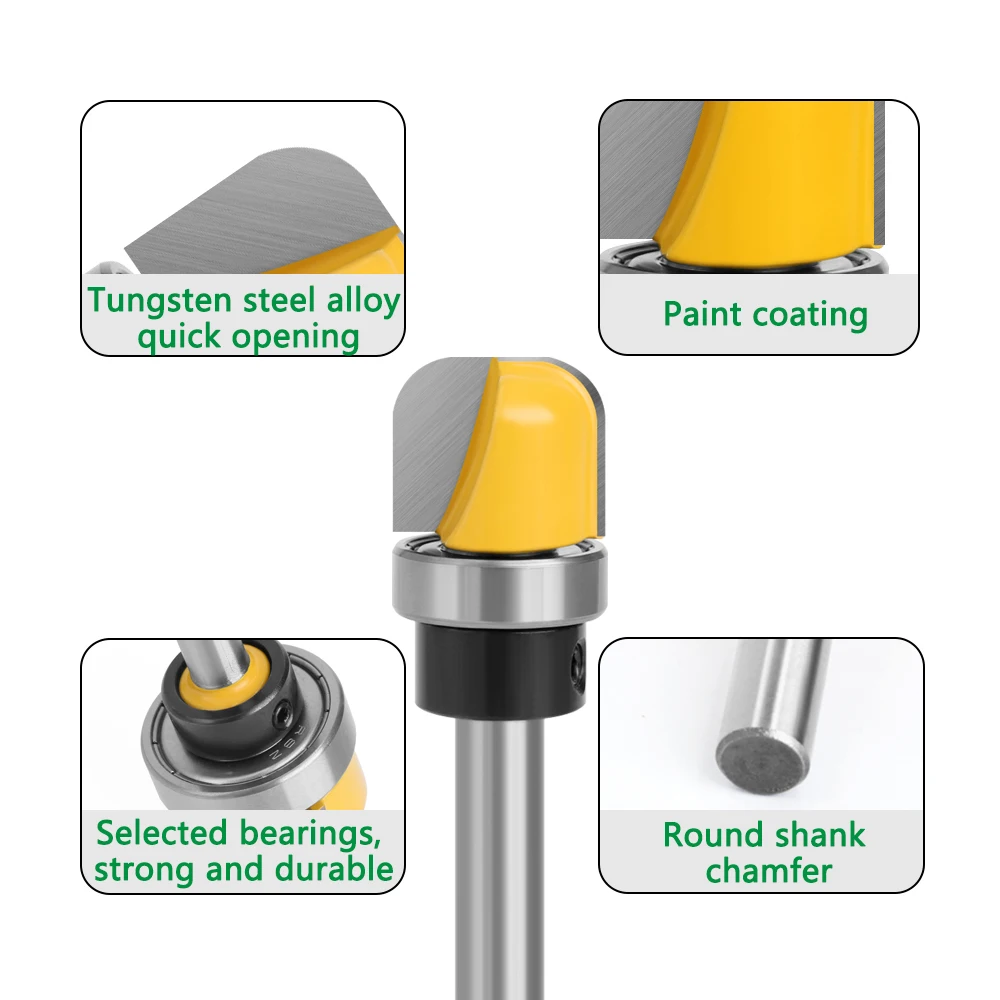 LAVIE 8mm Shank 1-1/8 3/4 Diameter Bowl Tray Router Bit Round Nose Milling Cutter With Bearing For Woodworking C08044FX