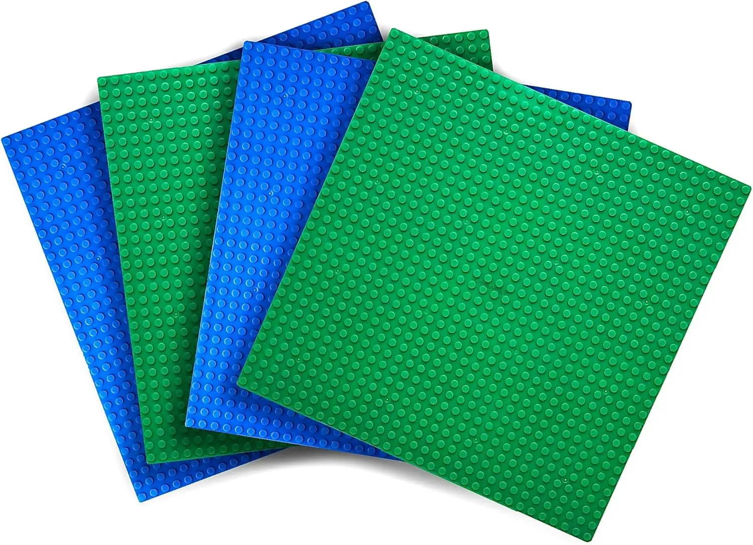 

Toy Building Blocks Stackable Baseplates, Blue and Green, 4 Pack, 10"x10", Sturdy Bases for Play Table Top for Creative Structur
