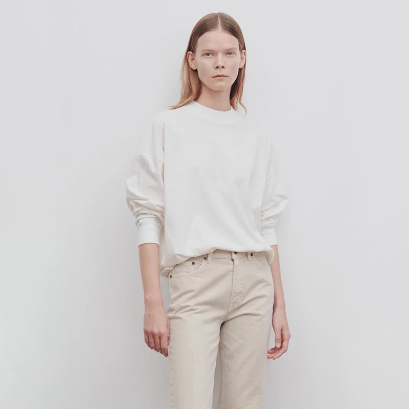 

American mat Loose Long Sve White Base irt T-irt Top for Women Casual Sle Comfortable Fit Basic Crew Ne