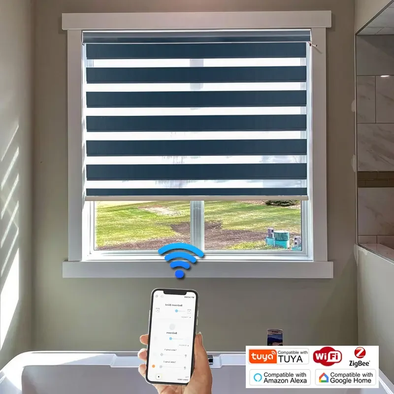 Customized Size New Blackout Day and Night Polyester Motorised Slide Zebra Blinds Shades