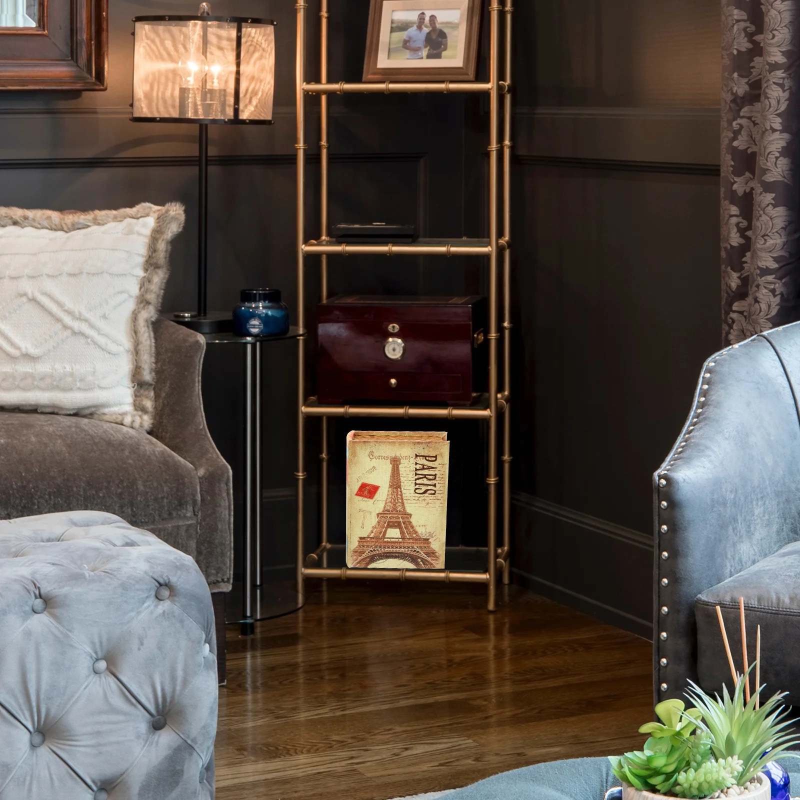 

1pc Vintage Wood Box Faux Book Prop Distressed Pu Hollow Storage For Jewelry Bookshelf Ornament Simulation Book Home