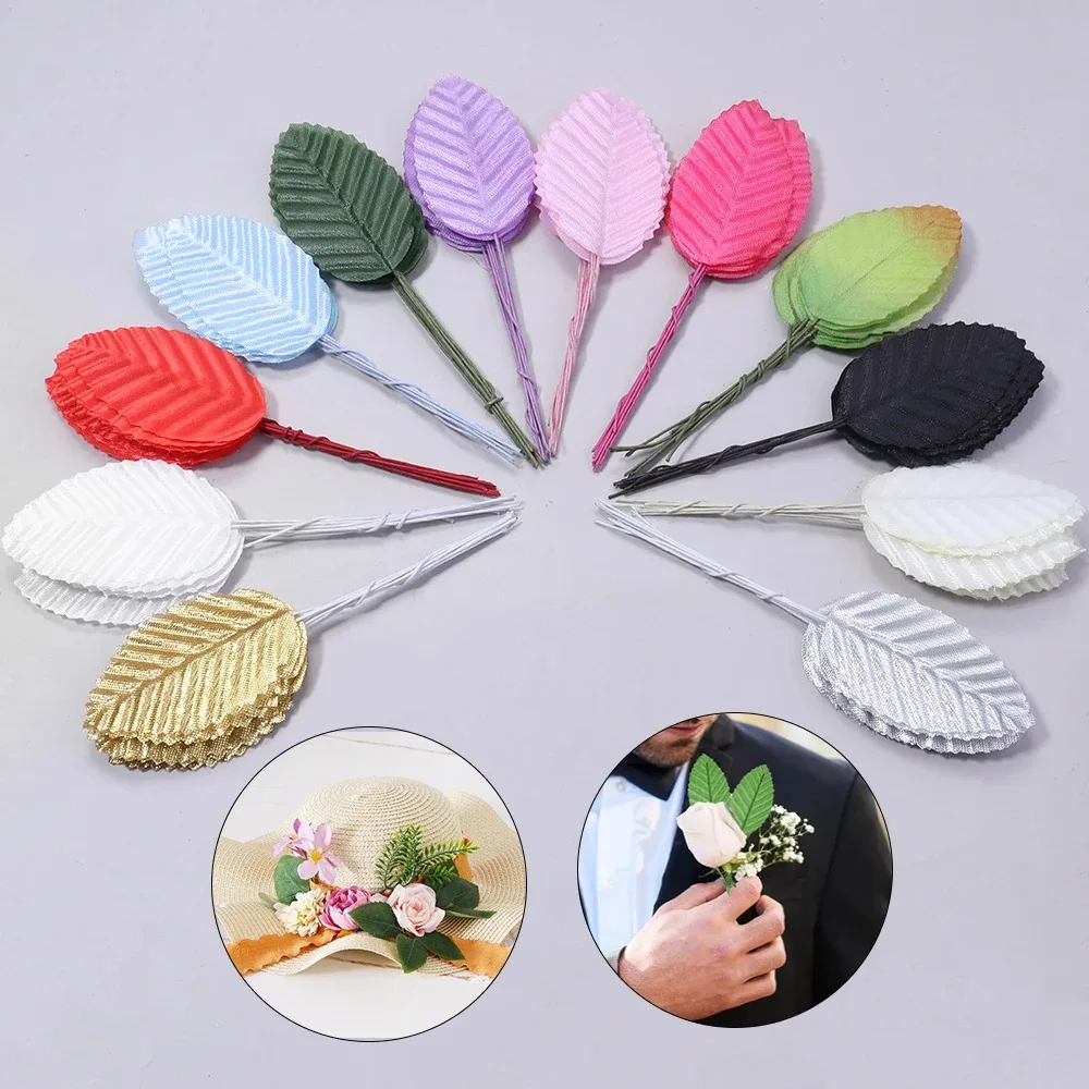 

40Pcs Artificial Silk Rose Leaves Faux Wired Single Leaf Fake Flower Leaf with Stem for DIY Crafts Wedding Garland Decoration