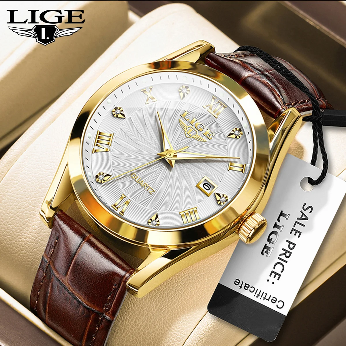 

LIGE Man Watch Luxury Leather Strap Calendar Sport Quartz Watches Waterproof Luminous Business Mens Watches Relogios Masculino