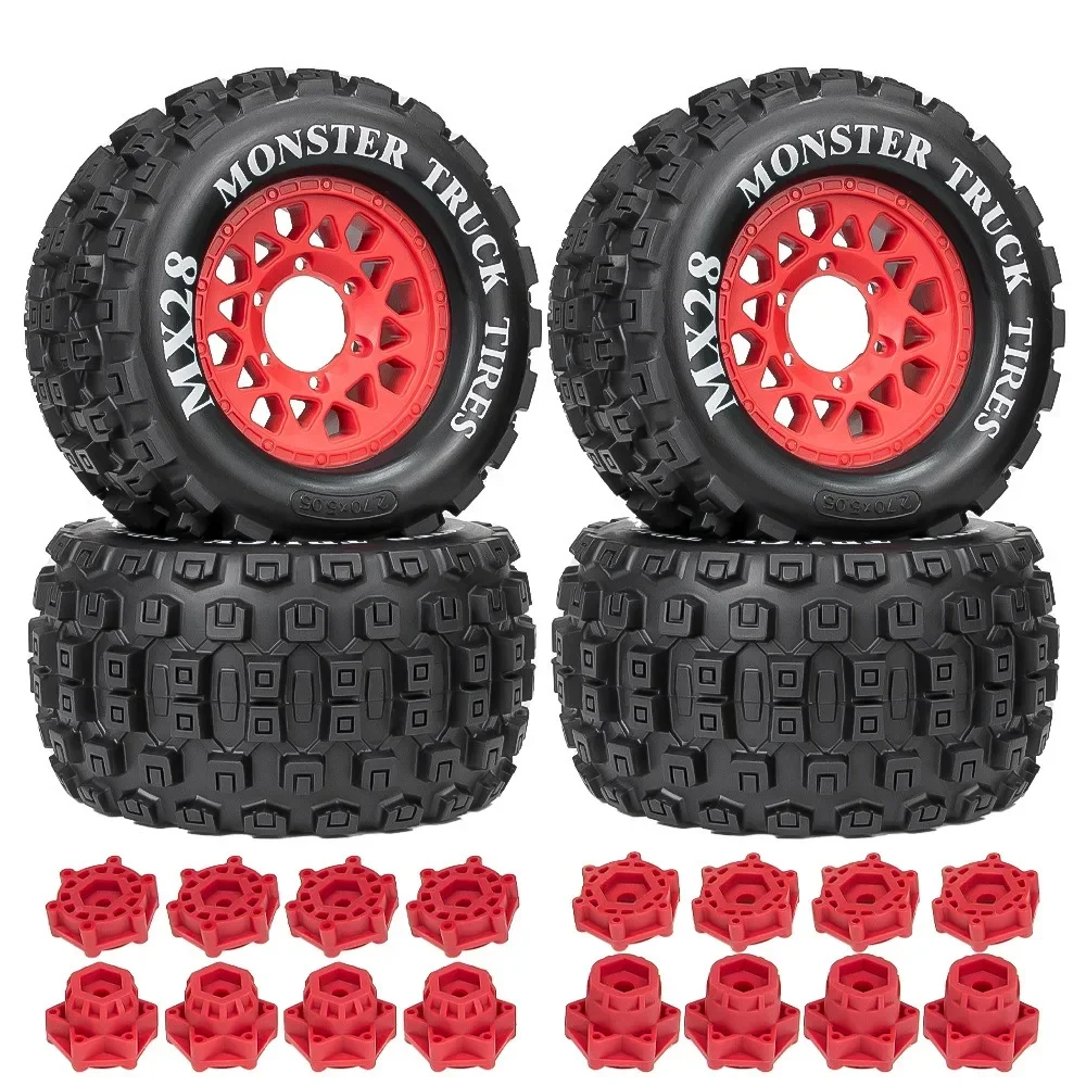 4pcs 128mm 1/10 Monster Stunt Truck Tire 12mm and 14mm Hex for TRXS MAXX ARRMA Granite KRATON Outcast Tamiya Losi Redcat