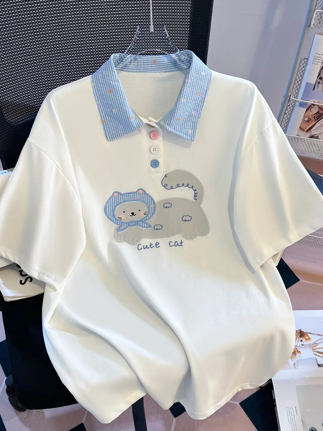 

Женская футболка с вышивкой, свободного кроя, летняя, дышащая, из хлопка, в корейском стиле, повседневный топ