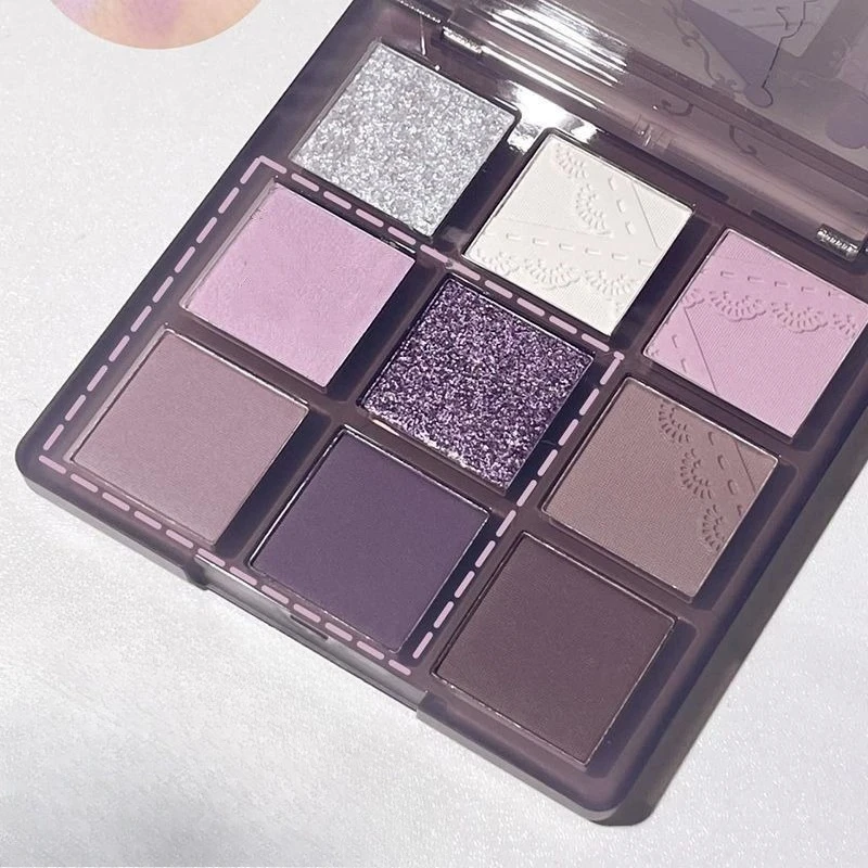 Fumaça roxo renda paleta de sombra de olho fosco brilho sombra shimmer olhos brilhantes compõem paleta cosméticos 9 cores de longa duração