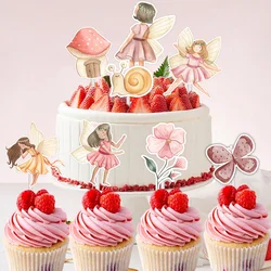 24Pcs Butterfly Fairy Cupcake Topper Insect Mushroom Paper Topper For Girl's Fairy Themed Birthday Party DIY Cake Decorations
