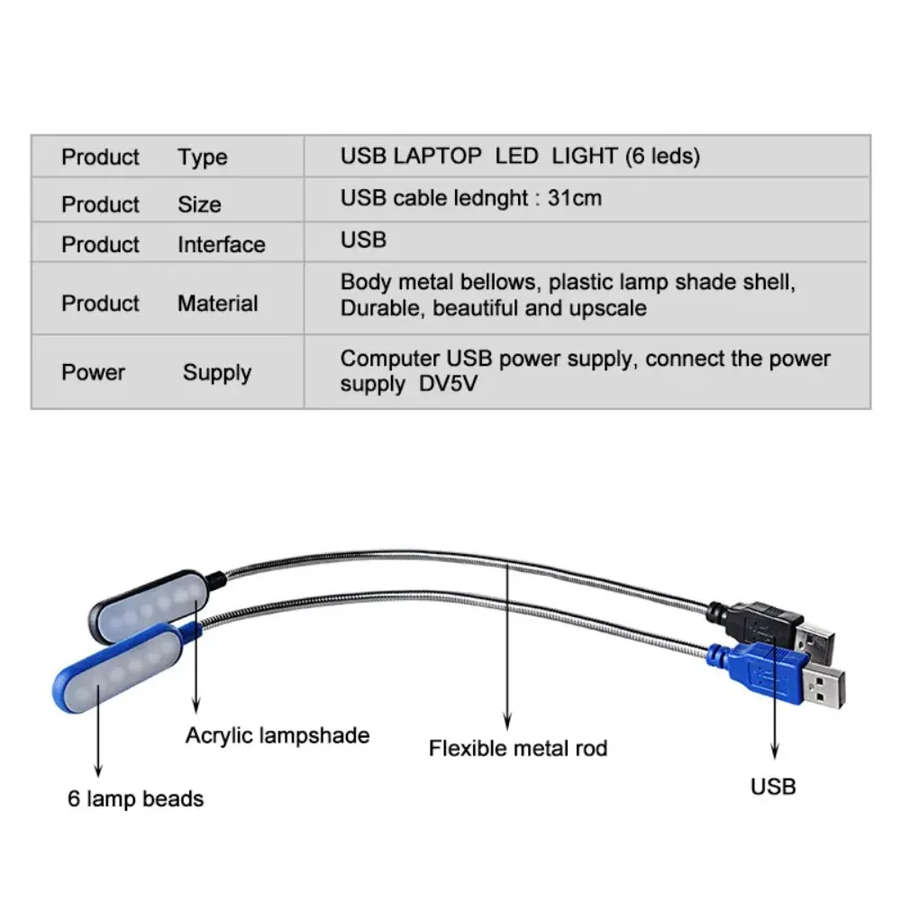 1PC Mini USB LED Light Book Light Flexible Reading Lamp Portable Night Light For Power Bank Laptop Notebook PC Computer Blue