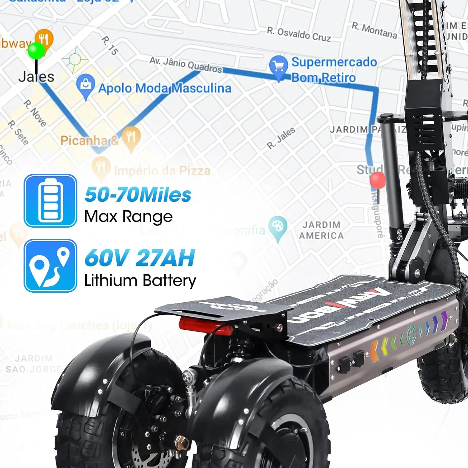 6000W Dual Motor Electric Scooter 60V 27AH Battery 44Miles Long Range 13 Inch Off Road Tricycle Scooter for Adults 3 Wheels Fat