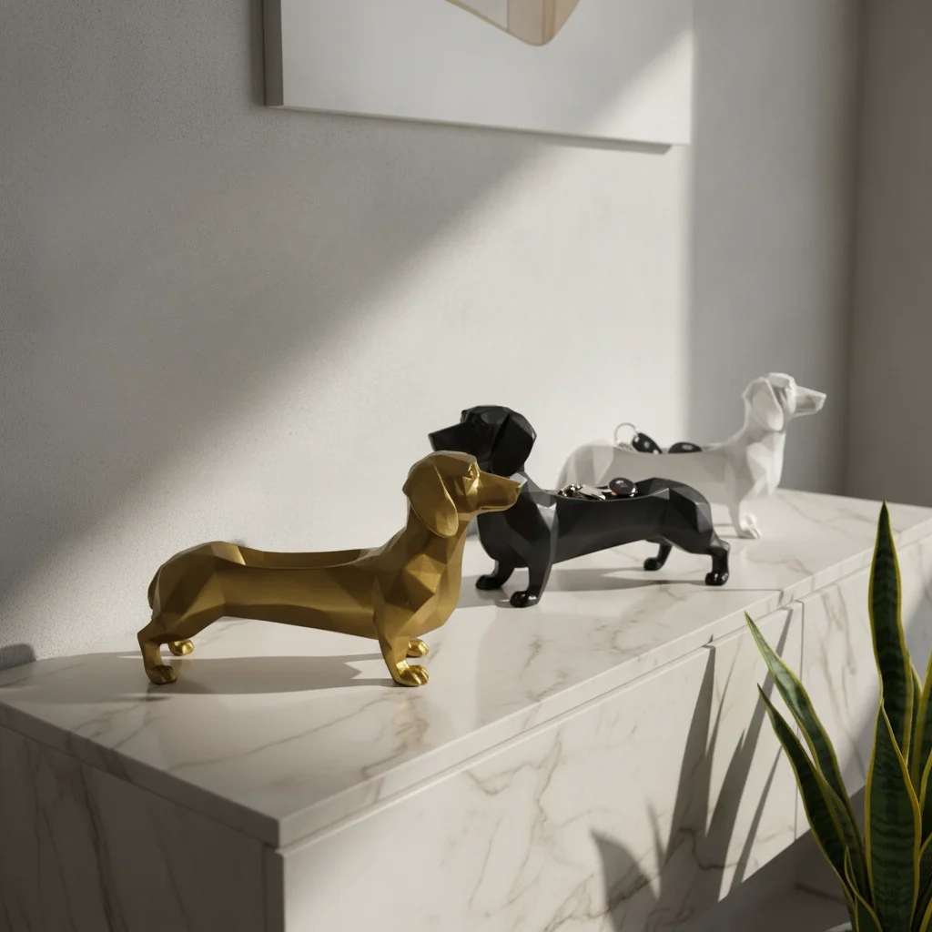 Geometric Dachshund Dog Storage Tray Resin Figurine Abstract Dog Sculpture Key Jewelry Sundries Organizer Entrance Table Decor