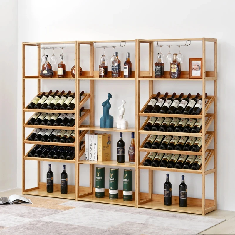 European Bar Wine Cabinets Modern Living Room Storage Display Multi Layer Bamboo Wine Rack Meuble Furniture