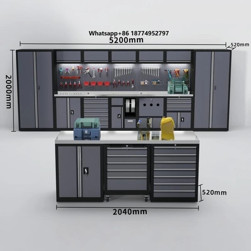 Custom Cold Rolled Steel Workshop Workstation With Mobile Island Workbench Tool Organizer Cabinet