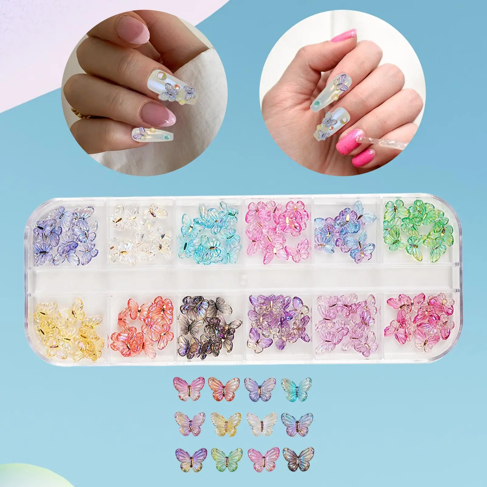 Pegatinas de mariposa con purpurina para decoración de uñas, conjunto de dijes 3D para uñas, calcomanías de resina para mujeres y niñas, accesorios de decoración de uñas DIY
