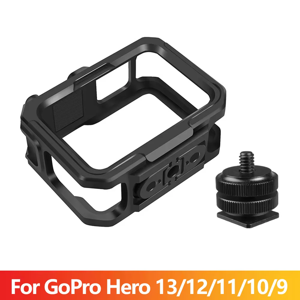 Aluminum Alloy Cage Metal Frame Protective Housing Case for GoPro Hero 13/12/11/10/9 Action Camera with 1/4 & Cold Shoe Mount