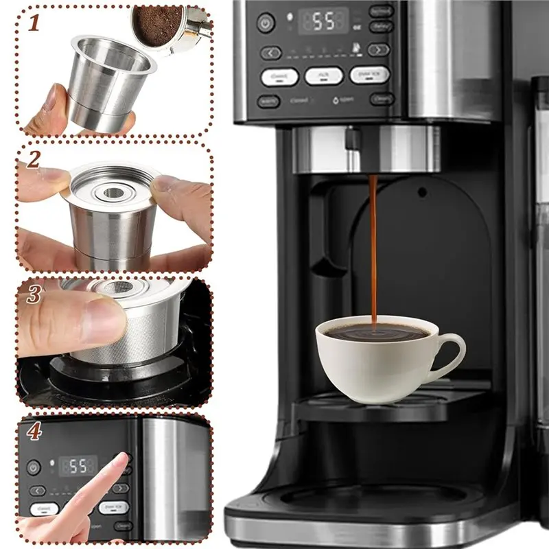 【EFFICIENT 】Reusable K-Cups And Coffee Pods In 4 Pack For Ninja For PB051& CFP101/PB041 Coffee Makers-Stainless Steel Design