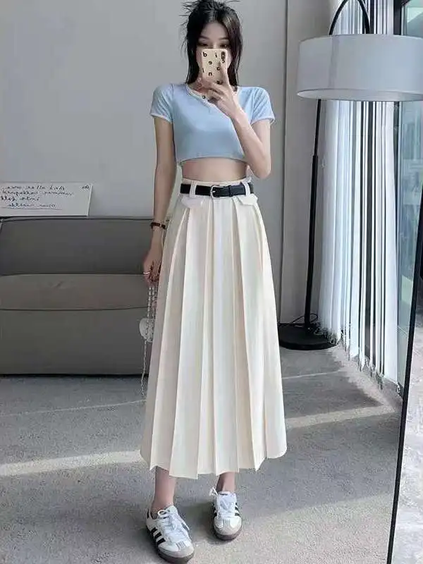 

Асимметричная драпированная юбка с высокой талией для женщин, весенне-летняя дизайнерская миди-юбка А-силуэта в корейском стиле