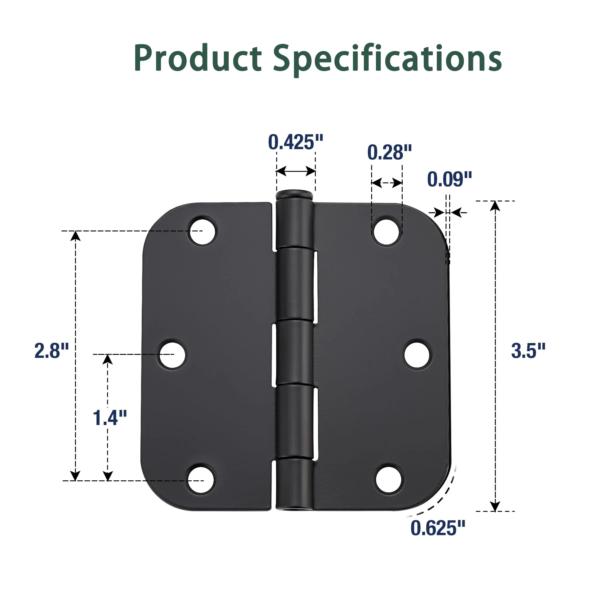 3Pack Interior Round Door Hinges 3.5 X 3.5 Inch 5/8inch Removable Pin Radius Door Hinge Door Hardware  Door Window Hinges