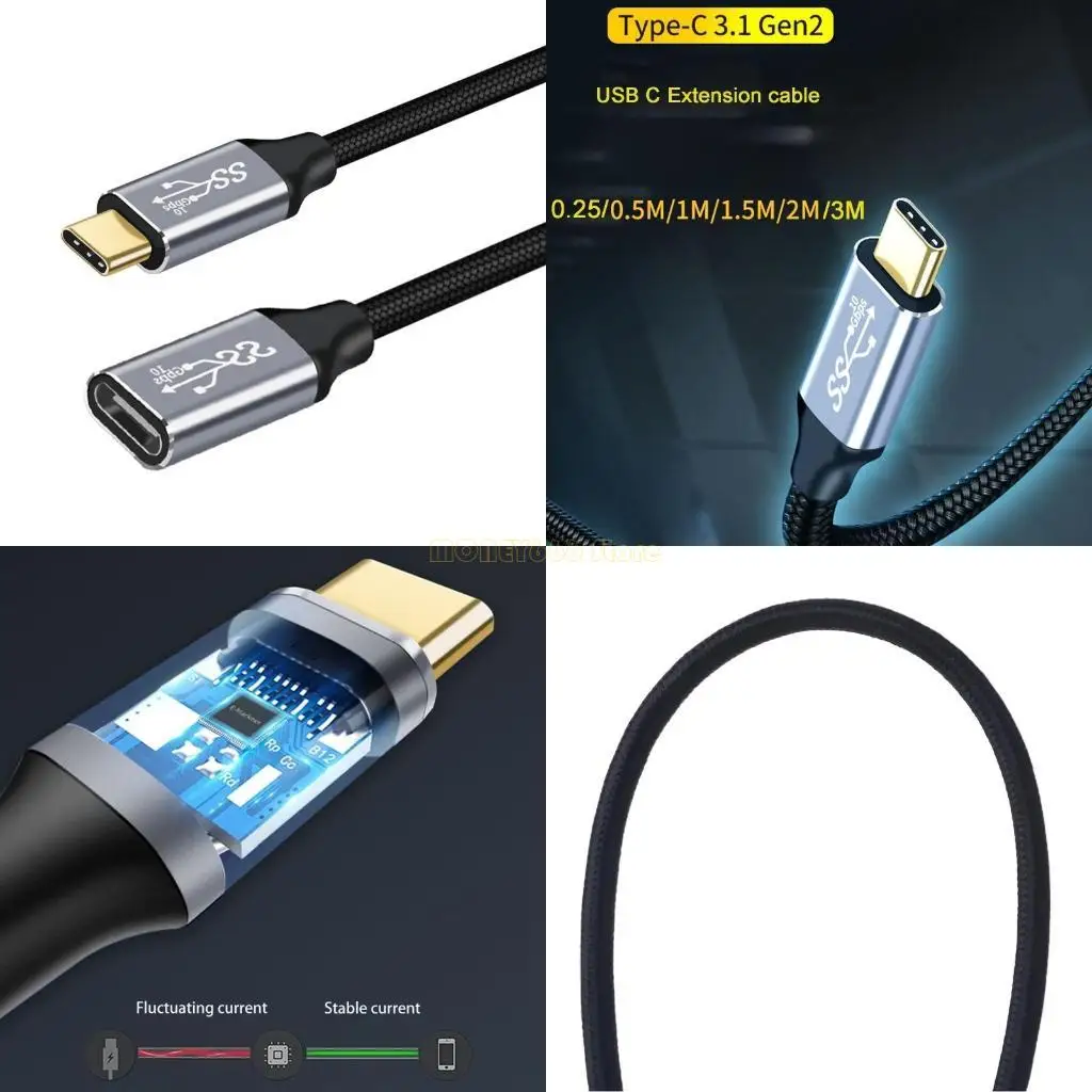 

F62C USB C Extension Cable PD100W Кабель мужчина для женского типа C 3.1 Gen2 Extender Cord