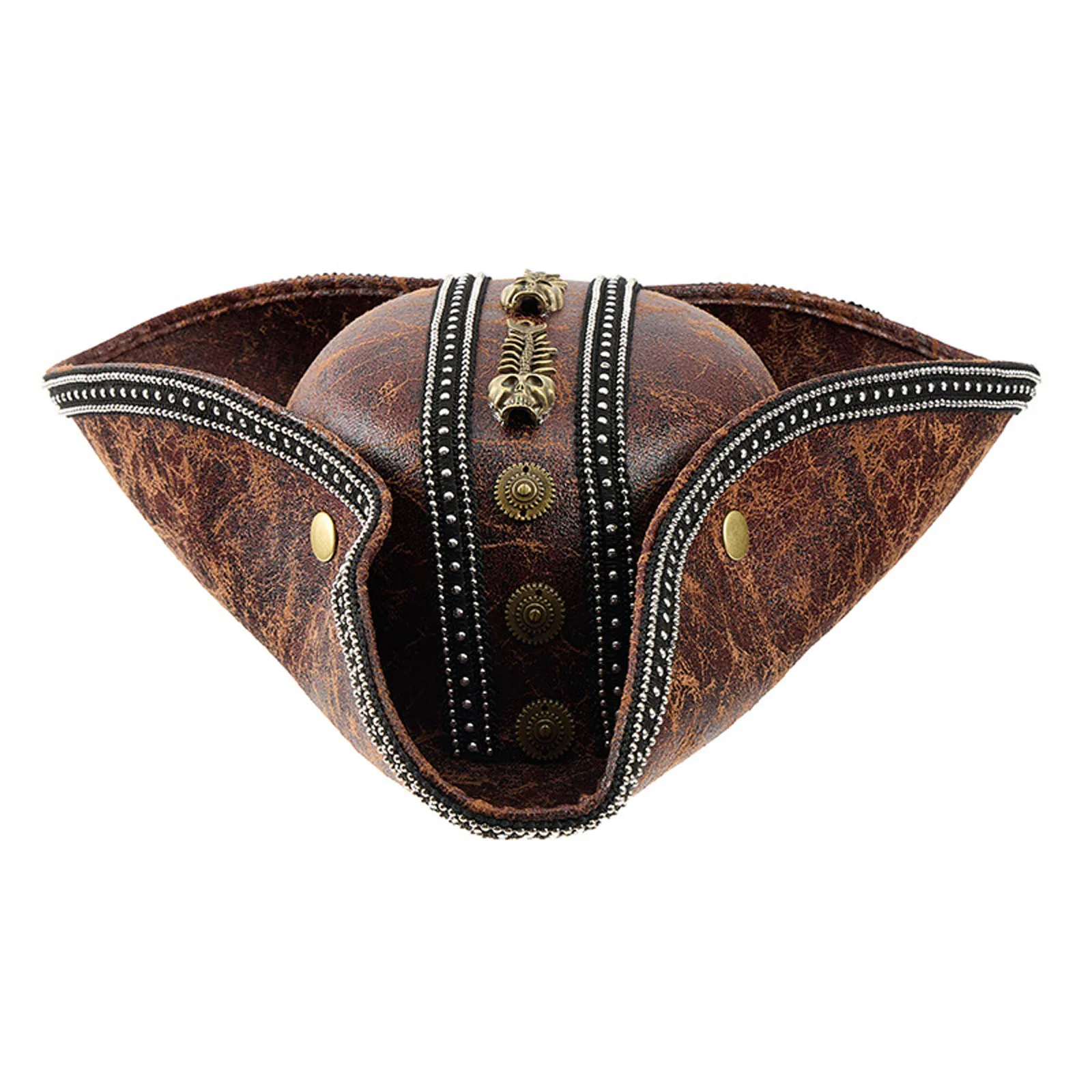 هالوين بولي Leather الجلود قبعة قرصان القرون الوسطى خمر الجمجمة الكابتن قبعة براون المستعمرة تريكورن قبعة الكبار حفلة تنكرية فستان